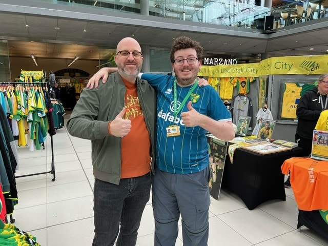 Norwich City shirt exhibition including the iconic Norwich and Peterborough and Aviva Holt 9 shirts at the March 2024 Football Collectors Fair