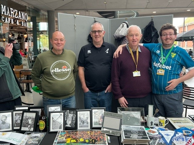 Two On the Stall City team members at their stand at the March 2024 Football Collectors Fair, The Forum Norwich