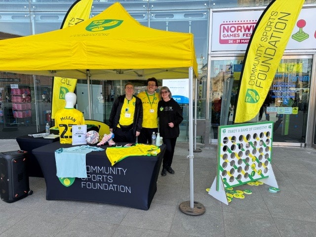 Community Sports Foundation stand outside The Forum at the March 2025 Football Collectors Fair